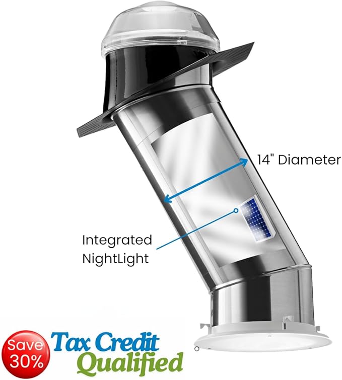 Solatube® Skylight Kit with Integrated Solar NightLight – 14-Inch Diameter Tubular Skylight for Natural Daylight and Nighttime Illumination, Energy-Efficient Lighting Solution