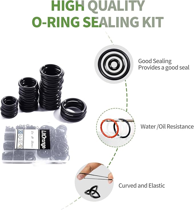 Litorange Silicone 580PCS 45A Universal Black O-Ring Sealing Gasket Washer Seal Assortment Set (Better Than Rubber) for Plumbing,Automotive,General Repair 15 Size with Case