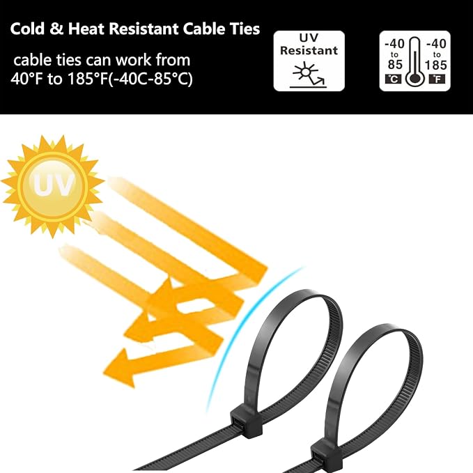 3000 Pack 4 Inch Black Zip Ties, 18 LBS Cable Ties, UV Resistant Nylon Wire Ties, Self-Locking Plastic Straps for Indoor & Outdoor Use