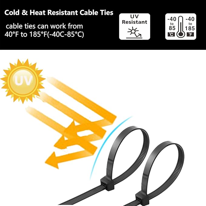 3000 Pack 6 Inch Black Zip Ties, 60 LBS Heavy Duty Cable Ties, UV Resistant Nylon Wire Ties, Self-Locking Plastic Straps for Indoor & Outdoor Use