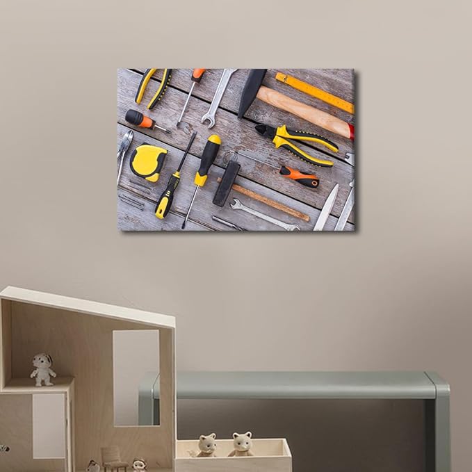Various Tools for Working in the Workshop Picture 1 Panels Canvas Wall Art Bedroom Wrench Tape Measure Tape Glove Poster Framed Artwork for Farmhouse Living Room Wall Decor (12" Wx18 H)