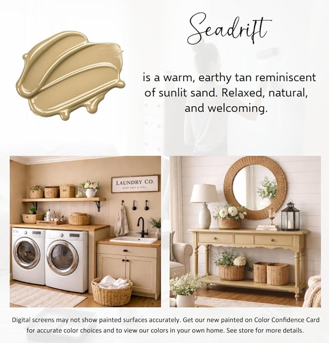 ALL-IN-ONE Paint by Heirloom Traditions, Seadrift (Warm Earthy Tan), Gallon - Durable cabinet and furniture paint. Built in primer and top coat, no sanding needed. Includes our 30 featured color card.