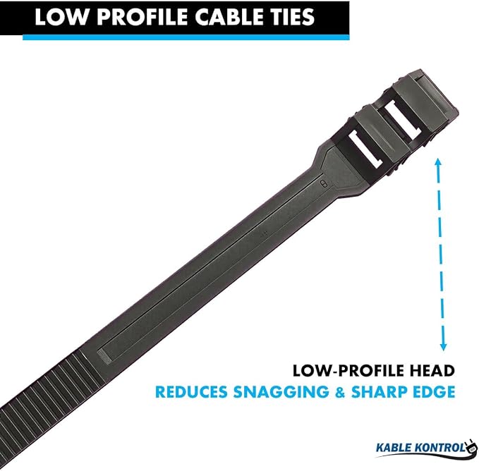 Kable Kontrol Low-Profile Cable Ties 14 Inch 100 Pcs, 120 Lbs Test - Black | Double Locking Cable Ties UL Listed Inline Zip Ties - Chemical, UV & Abrasion Resistant Ties for Automotive & Medical Use