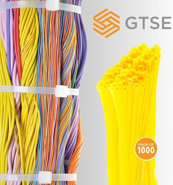 GTSE 14 Inch Yellow Zip Ties, 1,000 Bulk Pack, 50lb Strength, UV Resistant Long Nylon Cable Ties, Self-Locking 14" Tie Wraps