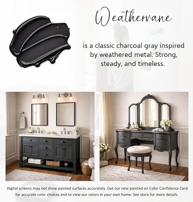 ALL-IN-ONE Paint by Heirloom Traditions, Weathervane (Charcoal), Gallon - Durable cabinet and furniture paint. Built in primer and top coat, no sanding needed. Includes our 30 featured color card.