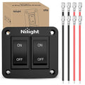 Nilight 2 Gang ON-Off Switch Panel 4 PIN DPST Toggle Switches 12V 20A Black Anodized Aluminium Shell Bracket with Screws Ternimals Jumper Wires Set for Cars Trailers Boats RV Camper