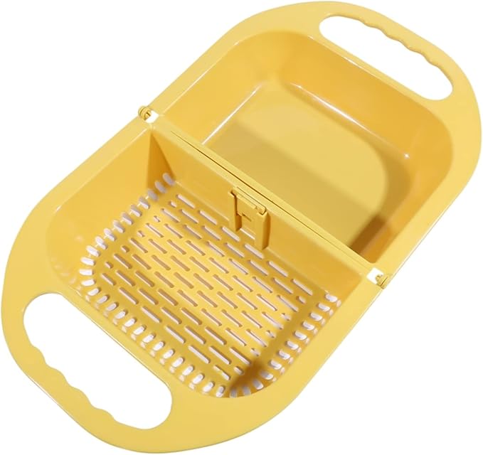 Kitchen Strainers Foldable Plastic Fruit Vegetable Washing Basket Sink Drain Bowl Dish Plate Tableware Storage Holder Kitchen Organizer Supplies(Yellow)