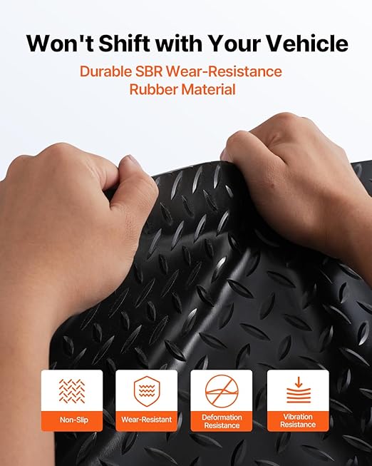 VEVOR Rubber Flooring Roll, 4 x 15 ft SBR Diamond-Plate Rubber Mat, 3mm Thickened, Easy to Clean, Customizable Size, Non-Slip Floor Protector Mat for Under Cars, Garage, Warehouse, Industry Gym, Black
