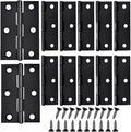 12 PCS 2.5 inch Door Hinge Thick Cabinet Hinge, High-end Stainless Steel Small Butt Hinges for Wood, 72 Mounting Screws, Black
