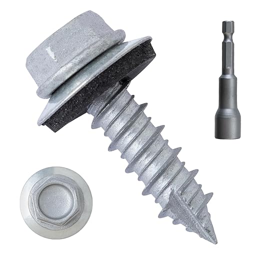 LIONMAX Metal Roofing Screws #14 x 1 Inch, 300-PCS, Rustproof Coating Hex Head Sheet Metal Screw with Rubber Washer, Sharp Point, for Roofing and Siding, Hex Socket Included