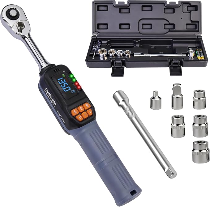 Goseek Digital Torque Wrench 3/8" Drive, 5-99.6Ft.Lb for Engine, Moto, Bike | 90Tooth Dual Direction Rachet Torque Wrench, ±2% Accuracy with LED/Buzzer Alert, Electronic Torque Wrench for Car, Suspension