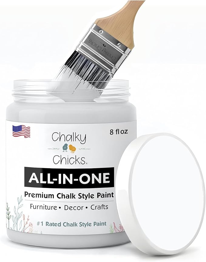 Chalky Chicks 8 Fl Oz Matte CottonTail (White) Chalk Paint for Furniture Without Sanding - No Prep Furniture Paint No Sanding All in One for Crafts, Wood, Walls, Cabinet, Metal, Dresser, Farmhouse