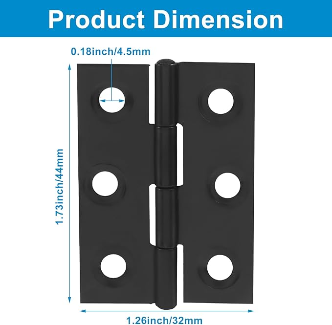 BokWin 16 Pack 2 Inch Small Door Hinges Butt Folding Hinges Stainless Steel Black with 96 Pieces Screws for DIY Wooden Boxes, Furniture, Woodworking Craft Projects