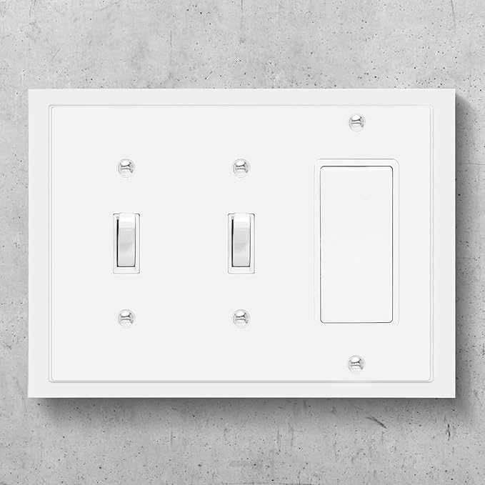 Henne Bery Modern Edge Decorative Wall Plate Switch Plate Outlet Cover, Durable Solid Zinc Alloy (Double Toggle/Single Decorator, White)