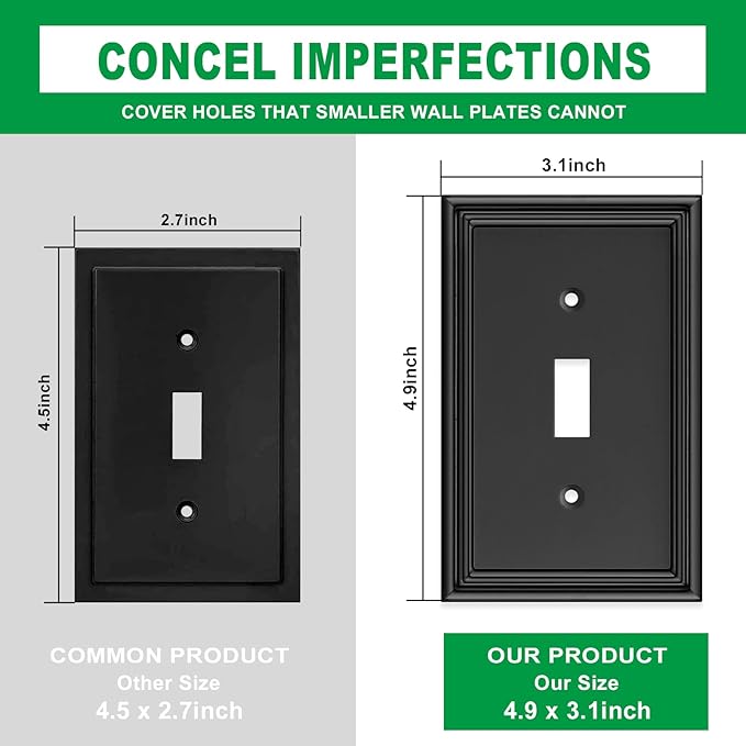 Black Modern Decorative Wall Plate Light Switch Cover Decorator Outlet Covers Rocker Switch Plates Bamboo Fiber Material Wall Plates for Kitchen Bathroom (1 Gang Single Toggle-4 Pack)