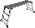 LEADALLWAY Aluminum Work Platform 50""x12"" 2 Step Ladder Folding Portable Work Bench with Non-Slip Mat Capacity 660 LBS Heavy Duty, Silver
