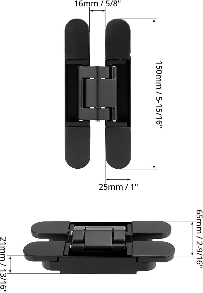 QWORK Adjustable Hidden Door Hinges (2-Pack), 6" Zinc Alloy Swing Hinger for Doors Up to 50mm Width & 0-35mm Thickness