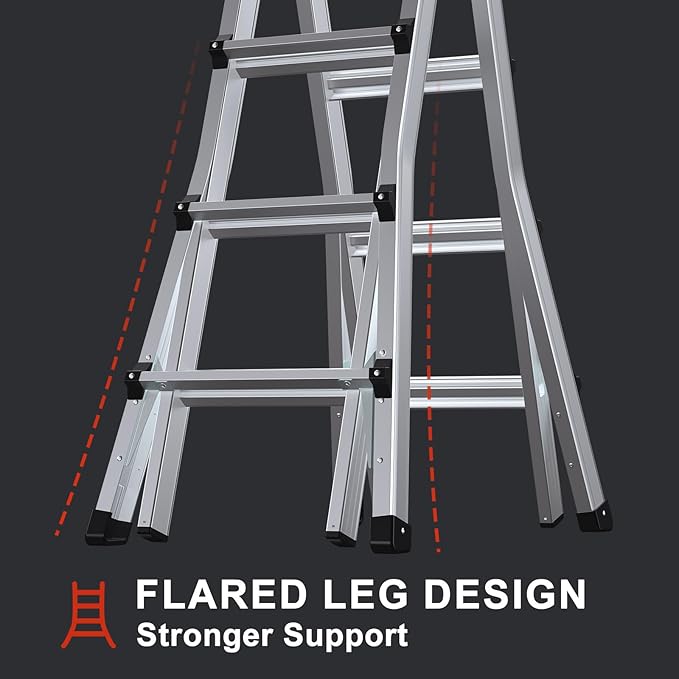 15FT Adjustable Folding Multi-Position Ladder,A Frame 4-Step Anti-Slip Ladder with Aluminum Joint,Silver,ANSI Type 1A, 300 lbs Load Capacity,Welding Construction (YQGNT-4540)