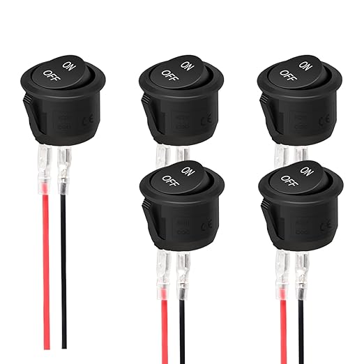 TWTADE 5PCS 12V Rocker Switch ON/Off Latching Round Toggle Switch SPST 2Pin with Wires 6A/250V 10A/125V AC for Automotive Boat etc
