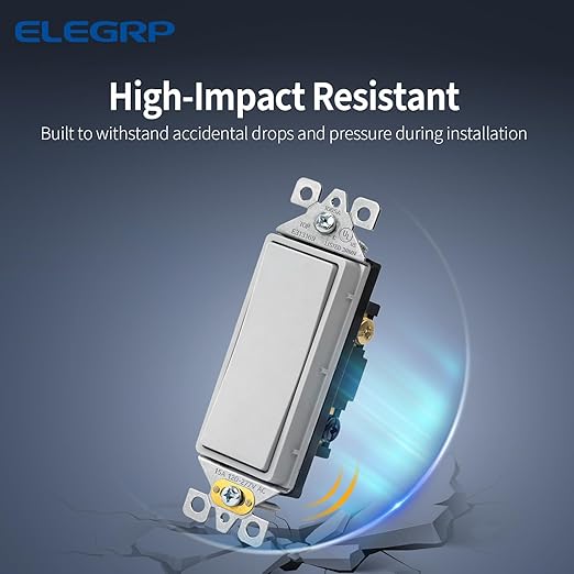 ELEGRP Matte Gray 3 Way Decorator Light Switch, 15A 120-277V, Paddle Rocker Switch Replacement, On/Off Wall Switch, Self-Grounding, Residential Grade, UL/CUL, 2 Pack