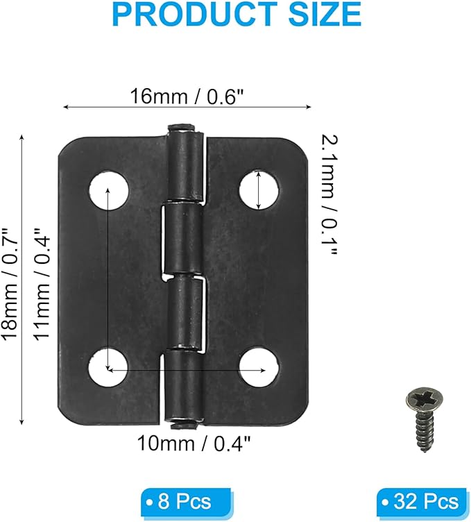 PATIKIL Small Butt Hinges 3/4 Inch, 8 Pack Mini Jewelry Box Hinge with Screw for Jewelry Wooden Boxes Cabinet Drawer Doors Gate, Black