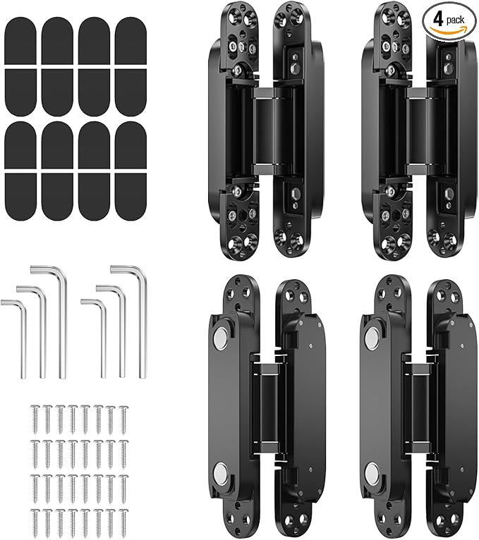 4-Pack 6 inch Hinge for Doors Invisible Hinges Concealed Hinges Zinc Alloy 180 Degree Swing Hinge 3 Way Adjustable Butt Silent Door Hinge 6 x 2.5 x 1 inch (Black)