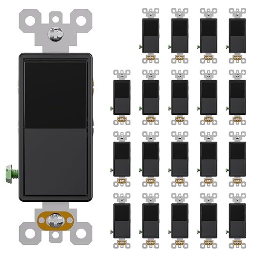 AIDA 4 Way Decorative Light Switch, 15Amp, 120/277 Volt, AC Decorator Rocker Wall Switch Replacement, Self-Grounding, Residential and Commercial Grade, UL Listed (10 Pack, Glossy Black)