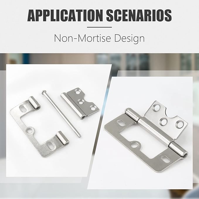 2PCS Non-Mortise Hinges 3 inch Nickel Door Hinges with Mounting Screws, Chest Hinges Heavy Duty Bifold Door Hinges Iron Cabinet Hinges, Precision Butt Hinge for Furniture Windows Cupboard