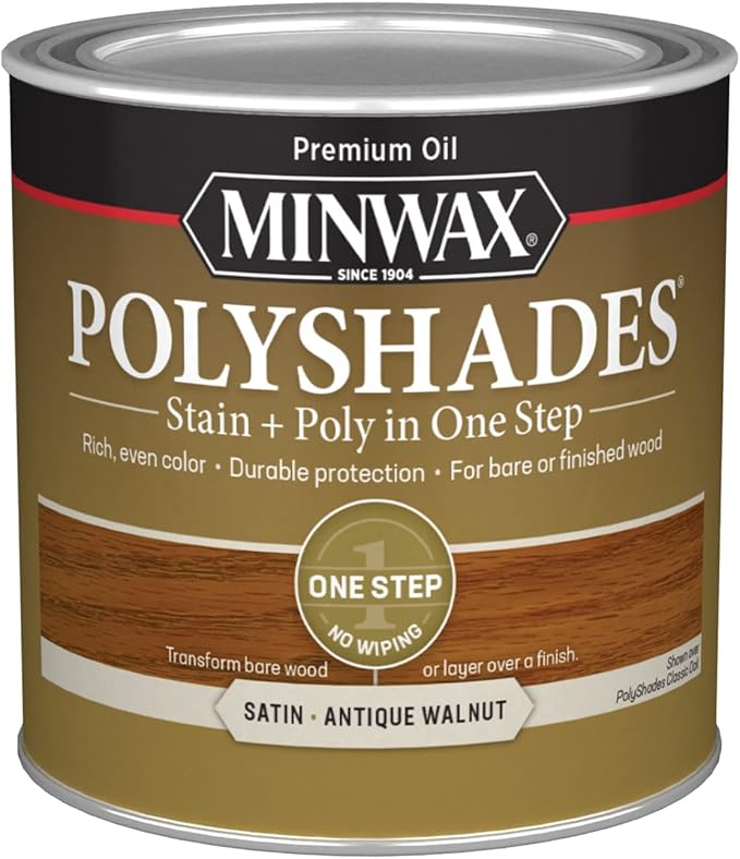 Minwax PolyShades Wood Stain + Polyurethane Finish – ½ Pint, Antique Walnut, Satin