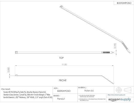 Panduit PLT2M-M0 Pan-Ty Standard Locking 8" Cable Tie, Curved Tip for Easy Threading, Indoor/Outdoor, UV/Weather-Resistant Nylon 6.6, 18 Lb. Tensile Strength, Cord Management, Black (Pack of 1000)