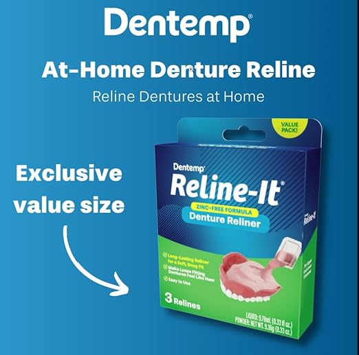 Dentemp Denture Reline Kit Value Pack - Advanced Formula Reline It Denture Reliner - Denture Kit to Refit and Tighten Dentures for Both Upper & Lower Denture (3 Pack (9 Relines))