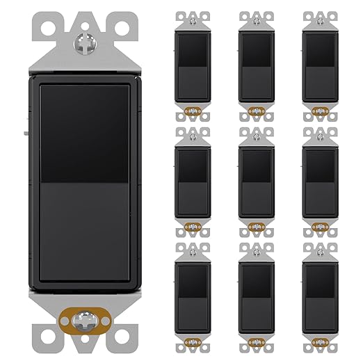 AIDA 3 Way Decorative Light Switch, Electric Switches,15Amp, 120/277 Volt, 3 Way Rocker Switch, Wall Switch Replacement, Self-Grounding, Residential and Commercial Grade, UL Listed (10 Pack,Black)
