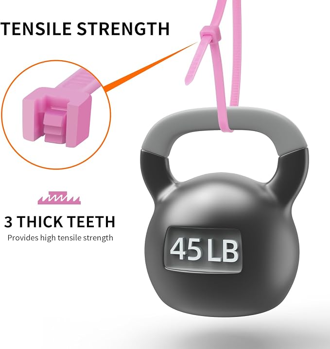 8 Inch Pink Zip Ties 500 Pack, 45 LBS Tensile Strength, Self-Locking Nylon UV Resistant Cable Ties for Indoor & Outdoor