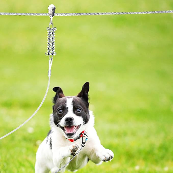 Snagle Paw Dog Runner for Yard,Trolley System for Large Dogs,Run Cable 100ft with 10ft Pulley Runner Line for Dogs Up to 250lbs,Dog Zip Line for Backyard or Camping