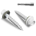Metal Roofing Screws #10 × 1 1/2 Inch, 220pcs White Ruspert Coating Hex Head Sheet Metal Roof Screws, Self Starting Metal to Wood Siding Screw, EDPM Rubber Washers