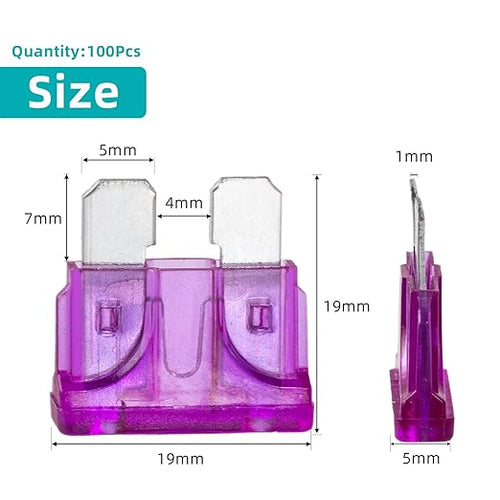 100Pcs 3 Amp Fuses HVAC ATC/ATO Stanbdard Fuse, 3A Car Fuse Blade for Automotive, Truck, Boat, Motorcycle