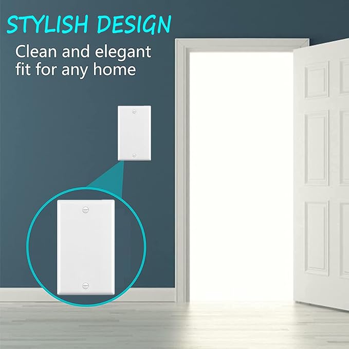 No Device Blank Wallplate,Standard Size 1-Gang 4.50" x 2.76",Smooth Face,Unbreakable Polycarbonate Thermoplastic,UL Listed,2-Pack