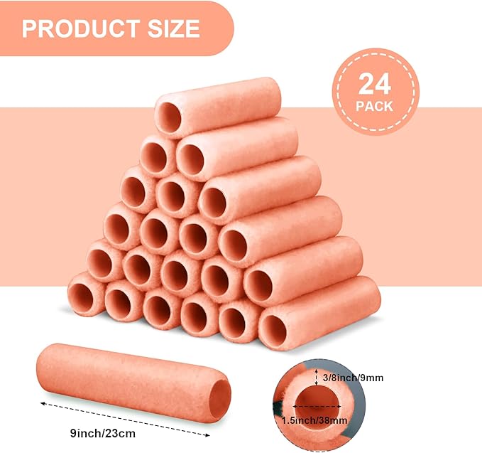 Gisafai 24 Pcs Paint Roller Covers Paint Rollers for Painting Walls Roller Paint Brush 3/8 Inch Nap Microfiber Roller Naps House Painting Supplies Paint Roller Kit for Walls Ceilings (Orange,9 Inch)