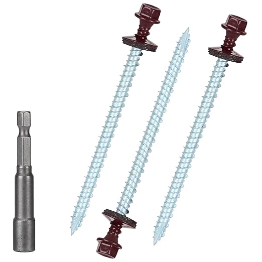 Metal Roofing Screws 10 x 3 inch, Brown Hex Head Sheet Metal Roof Screw with EPDM Washer for Corrugated Roofing (250Pcs)