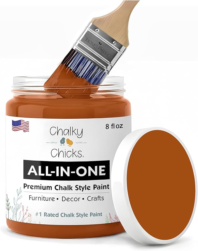 Chalky Chicks 8 Fl Oz Matte Acorn (Orange) Chalk Paint for Furniture Without Sanding - No Prep Furniture Paint No Sanding All in One for Crafts, Wood, Walls, Cabinet, Metal, Dresser, Farmhouse