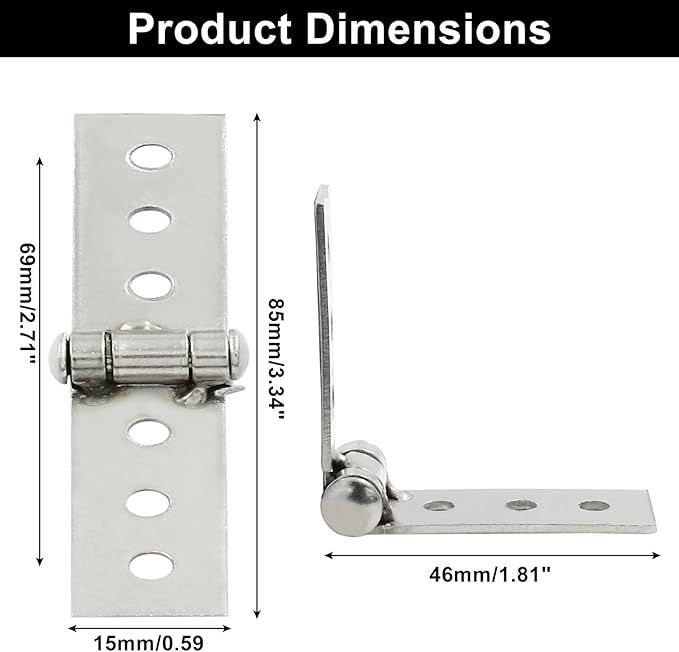 Murtenze 4PCS 3 Inch Folding Butt Hinges Silver, Strap Hinges Stainless Steel Furniture Cabinet Window Hinges