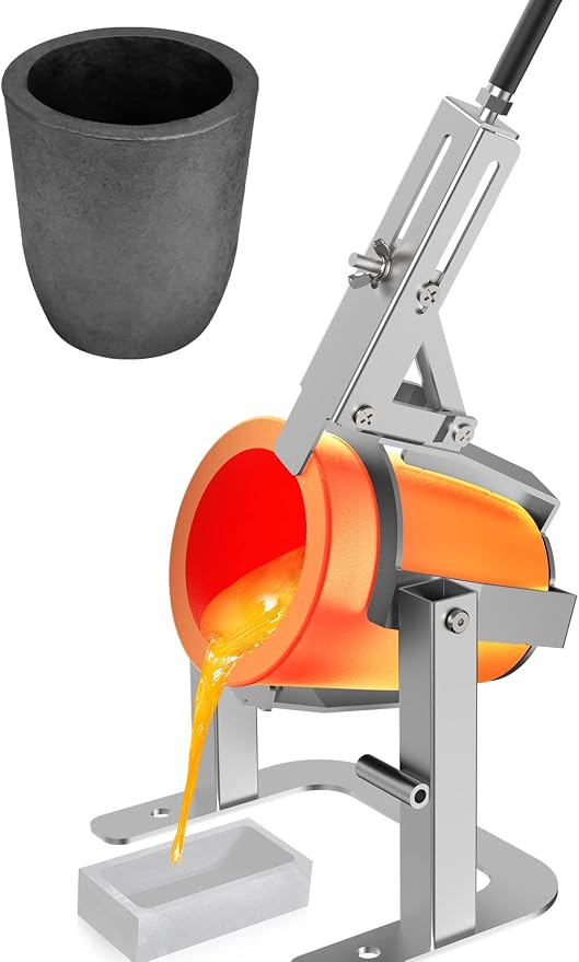 Nelyrho Handheld Crucible Pouring Tongs with Crucible #4 (4.5kg-9.9lbs) | Includes pouring rack and graphite crucible, designed for use with melting furnaces, casting gold, silver, aluminium, brass