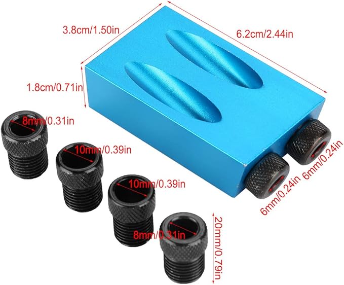 Pocket Hole Jig Kit, 15 Degree Woodwork Oblique Hole Positioner 6/8/10mm for Woodworking Angle Drilling Holes, Angle Carpentry Locator Jig