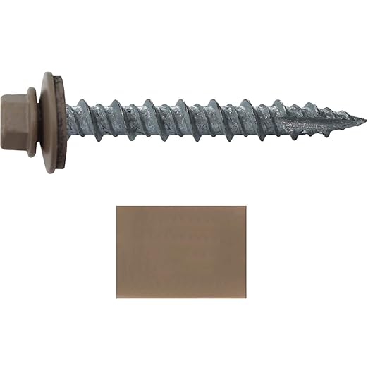 10 x 1-1/2" Buckskin Metal Roofing Screws - Hex Washer Head- Self-Starting/Tapping - EPDM Washer. 1 x 250 Count Bag - 250 Screws