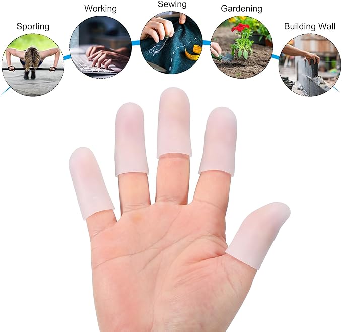 PATIKIL Finger Sleeve Protectors, 20pcs Silicone Finger Cots Cover Cap Thumb Guard Gel Finger Protection for Repair, Sports, 1.6"x0.8" White