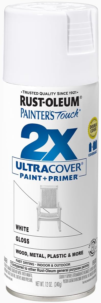 Rust-Oleum 334048-2PK Painter's Touch 2X Ultra Cover Spray Paint, 12 oz, Gloss White, 2 Pack
