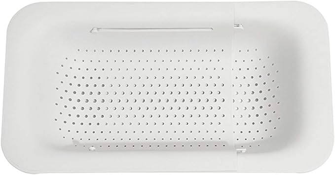 Draining rack Foldable Sink Filter Rectangular Plastic Drain Basket for Draining Pasta and Cleaning Fruits and Vegetables (Green/Pink) Sink Strainer Basket(White)