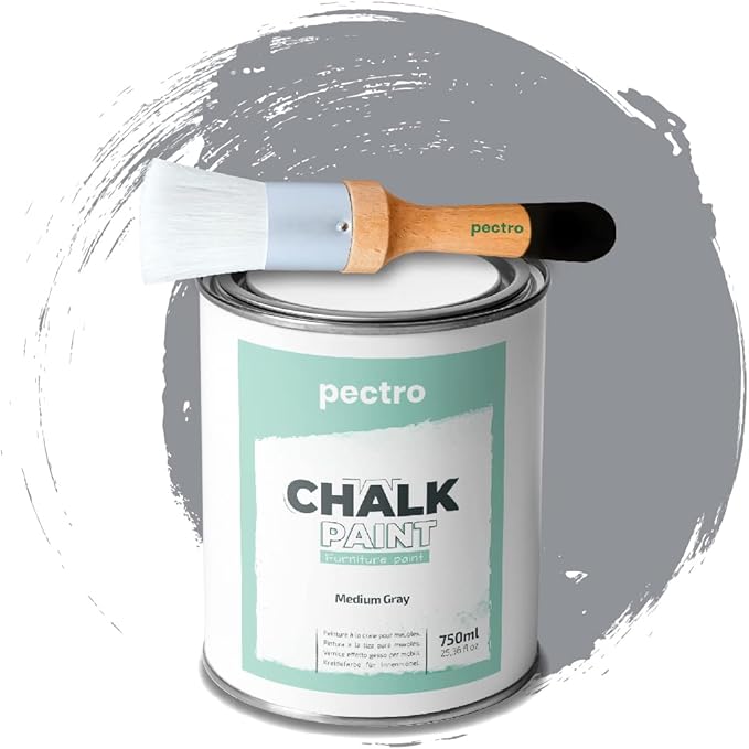 Chalk Paint for Furniture 25 fl.Oz. (750ml) + Special Chalk Paint Brush - Furniture Paint no Sanding or Priming - Chalk Finish Wood Paint - DIY Projects Home Decor & Improvement (MEDIUM GRAY)