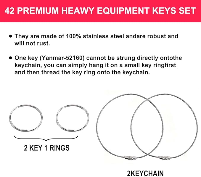 42-Piece Heavy Equipment Key Set: Universal Master Keys for CAT, John Deere, Komatsu, Kubota, JCB, Bobcat & 10+ Brands – Durable Ignition Keys for Construction Operators