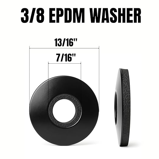 100 PCs 3/8" EPDM Bonded Sealing Washers, 304 Stainless Steel Rubber Roof Screw Washers for Metal Panels & Outdoor Projects, Black